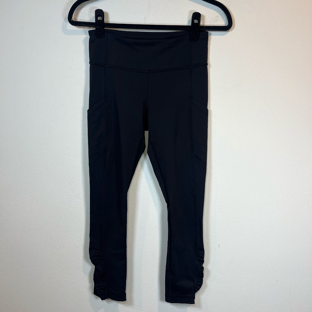 Lululemon Run Tempo Cropped Leggings Black Pockets Athletic Hiking Outdoor  Sz 4